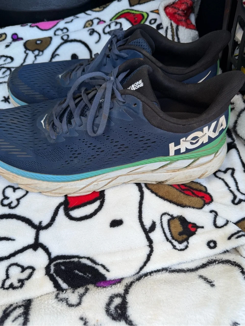 Hoka One One Black and Teal Inscribed Insole Running Shoes
